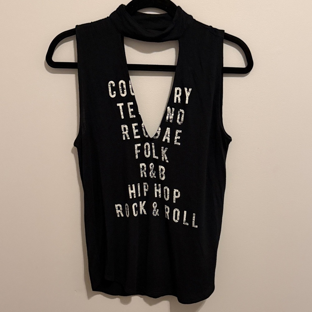 Express Black Cutout Music Print Muscle Tee